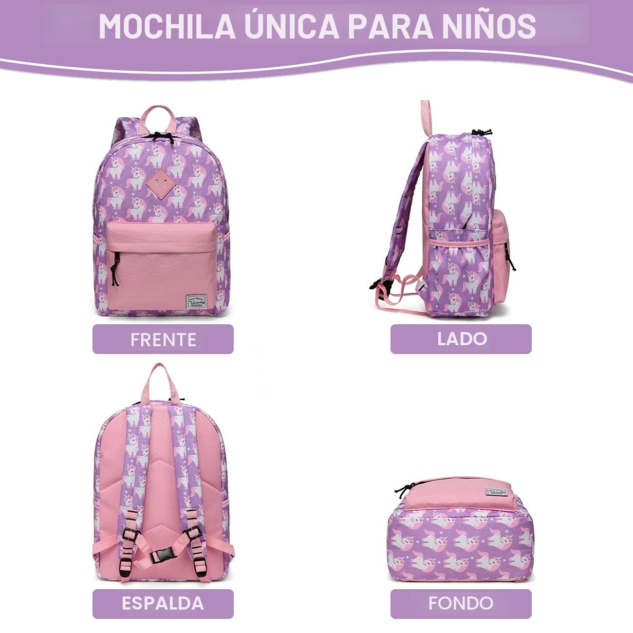 VASCHY Mochila escolar para niños y niñas - Mochila infantil - Mochila de jardín de infantes con hebilla de pecho, Unicornio-pequeño, Taille unique, Lindo