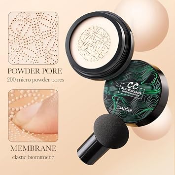 SADOER, Mushroom Head CC Cushion Foundation, HD Brightening Oil Control Formula, Ivory/natural color, 20g (CC air cushion (ivory white) 20g)