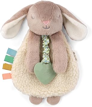 Itzy Ritzy - Itzy Lovey Including Teether - Baby Lovey with Teether, Textured Ribbons & Dangle Arms - Features Crinkle Sound, Sherpa Fabric and Minky Plush Taupe Bunny