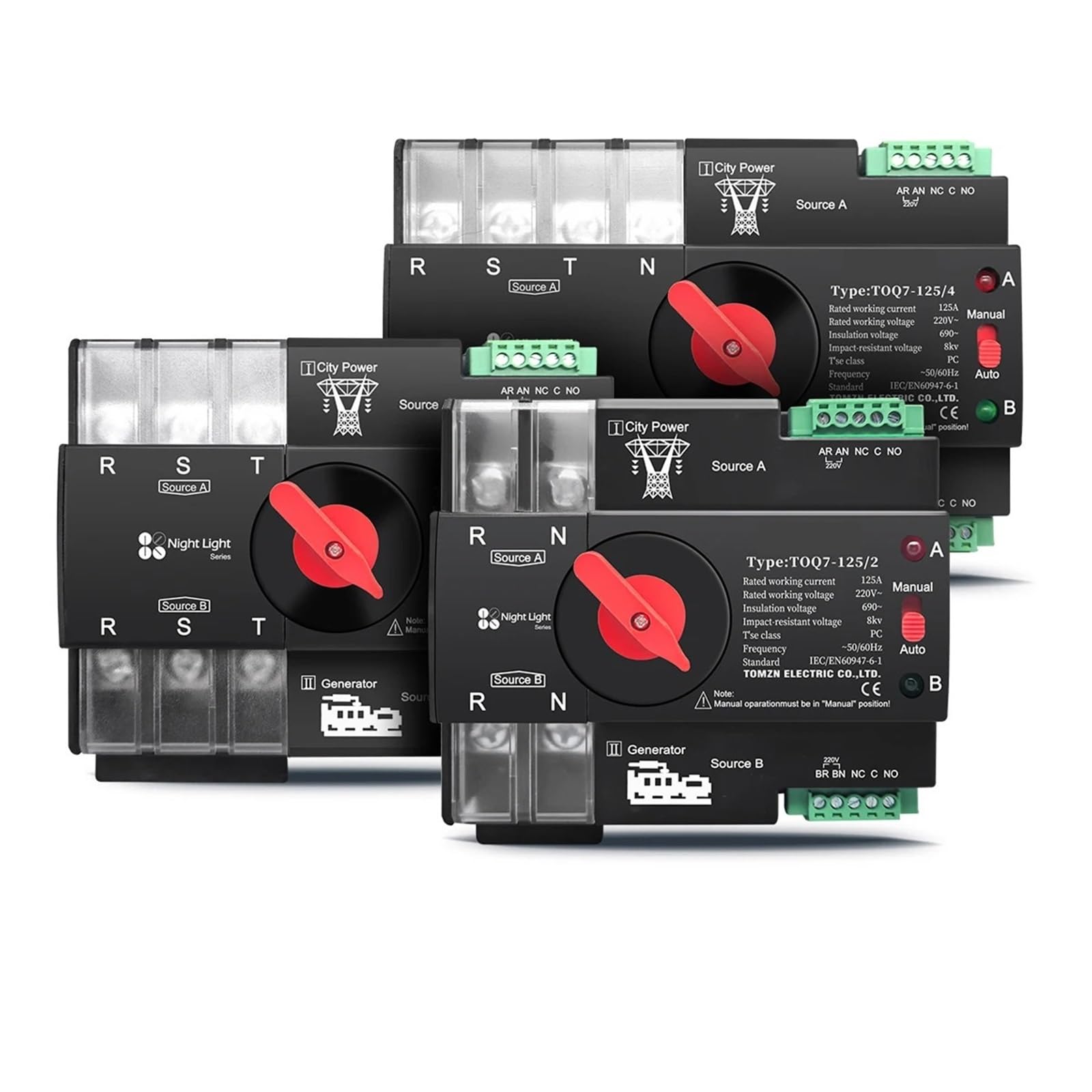 Automatyczny przełącznik przełącznika elektrycznego z podwójnym zasilaniem, 1 szt., trójfazowy, 2P, 3P, 4P, 63 A, 100 A, 125 A, 230 V, nieprzerwany, ATS (2P L N 220V-230V,100A)