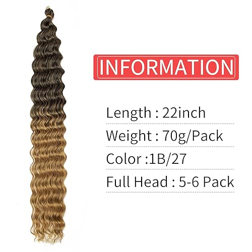 Miniatura 2 de Extensiones de cabello sintético de 22 pulgadas Ocean Wave de 22 pulgadas, extensiones de cabello sintético rizado para mujeres negras (22 pulgadas