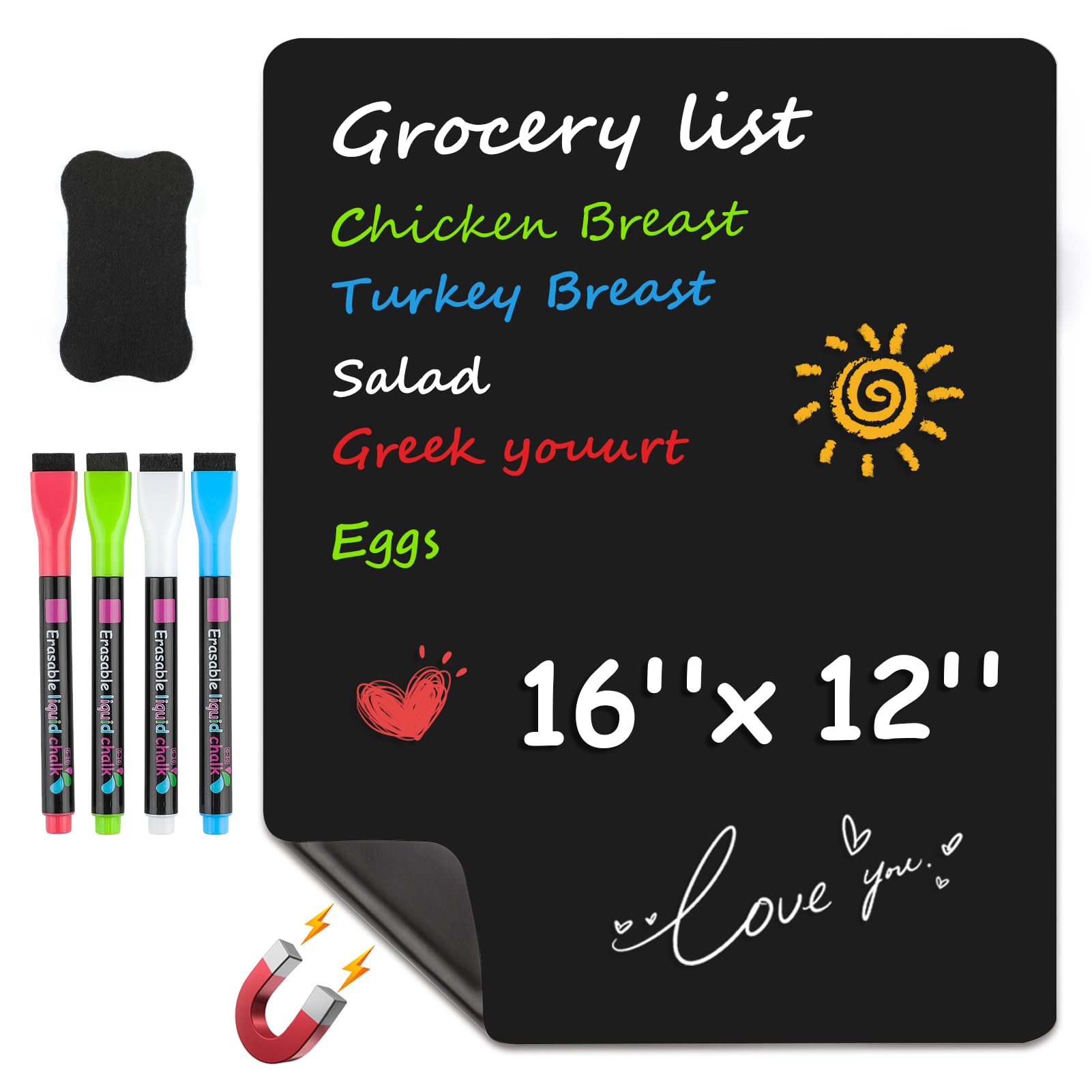 Photo 1 of MaxGear Magnetic Black Dry Erase Board, 16 x 12 Inch, Chalk Marker Included