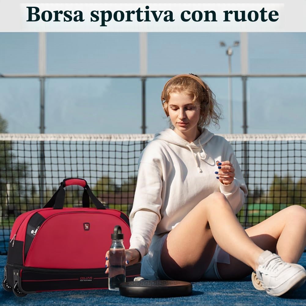 OIWAS Borsone da Viaggio con Ruote Trolley Borsa 50 cm Rosso