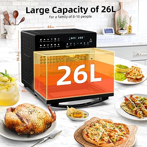 LLIVEKIT Heißluftfritteuse Minibackofen 26L, 1700W Airfryer XXL mit 12 Programmen und Rezeptbuch, Heißluft-Backofen mit digitalen LED-Display, Fritteuse mit Vorheizen, Warmhalten & Aufwärmen