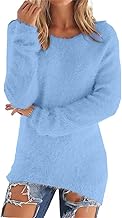 Fleece Sweatshirts for Women Clearance Warm Solid Color Long Sleeve Winter Jumpers Casual Stretch Crewneck Tunic Tops Ladies Soft Cozy Plush Pullover Sweatshirt Outdoor Baggy Blouse