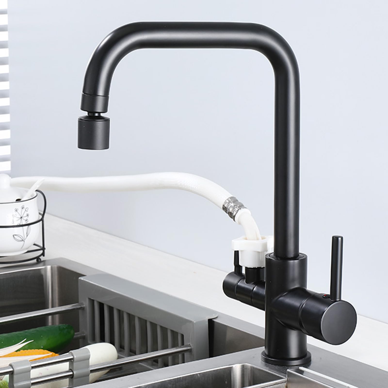 ZQFHSX Kitchen Sink Tap with Dishwasher Connector, Brass Hot and Cold Water