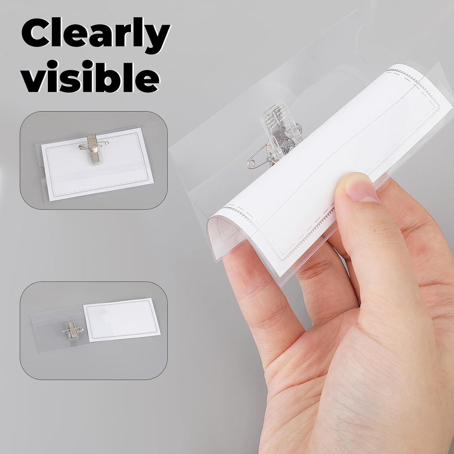 20 Pcs Pin Style Name Badge Holders Name Tags with Pins Horizontal ID Card Holder Clear Plastic ID Tag Holder with 20 Pcs Inserts Fit Card for Meeting Seminar Show Event Conference (3.58x2.16 inch) - Image 3