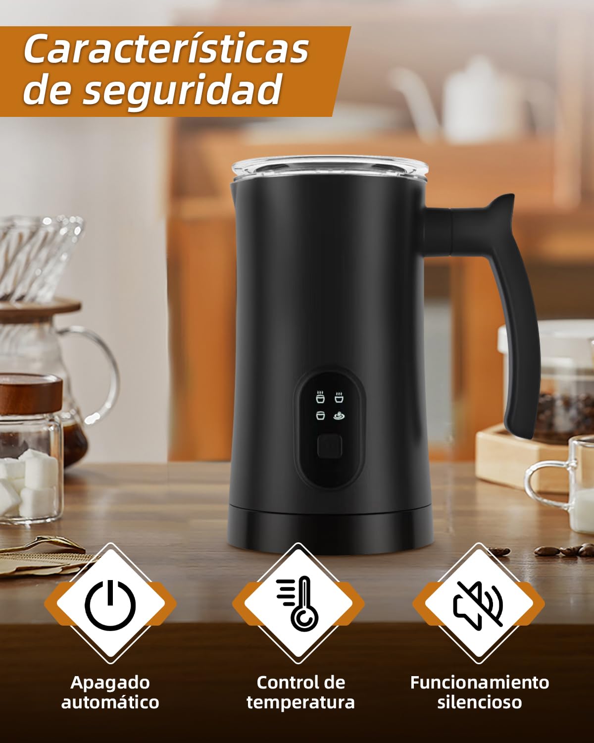 Cafetera de Leche, 4 en 1, con Función de Espumado y Calentamiento (Negra)