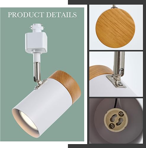 Miniatura 6 de Cabezales de iluminación de riel tipo H 6, focos de pantalla de madera maciza natural y blanco mate, kit de artículos giratorios de níquel cepillado