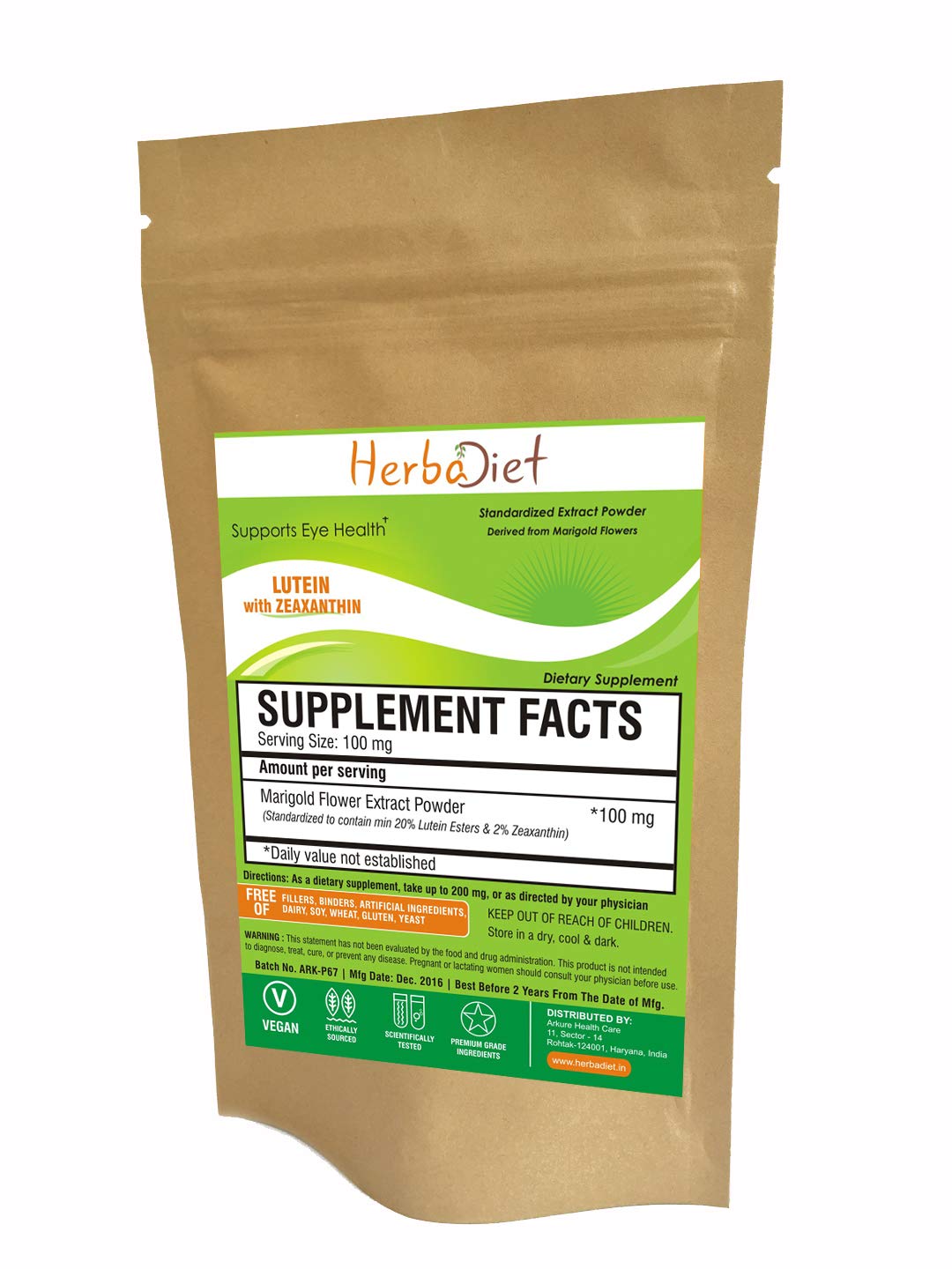 Lutein 5% with Zeaxanthin Extract Powder | Eye & Vision Health Macular Support Marigold Supplement | Antioxidant Support for Healthy Skin | Non-GMO (50 gram / 1.76 oz)