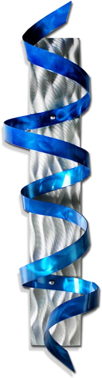 Large Blue and Silver 3D Abstract Metal Wall Art Sculpture - Modern Metallic Wall Accent - Blue Hurricane By Jon Allen - 47" x 10"