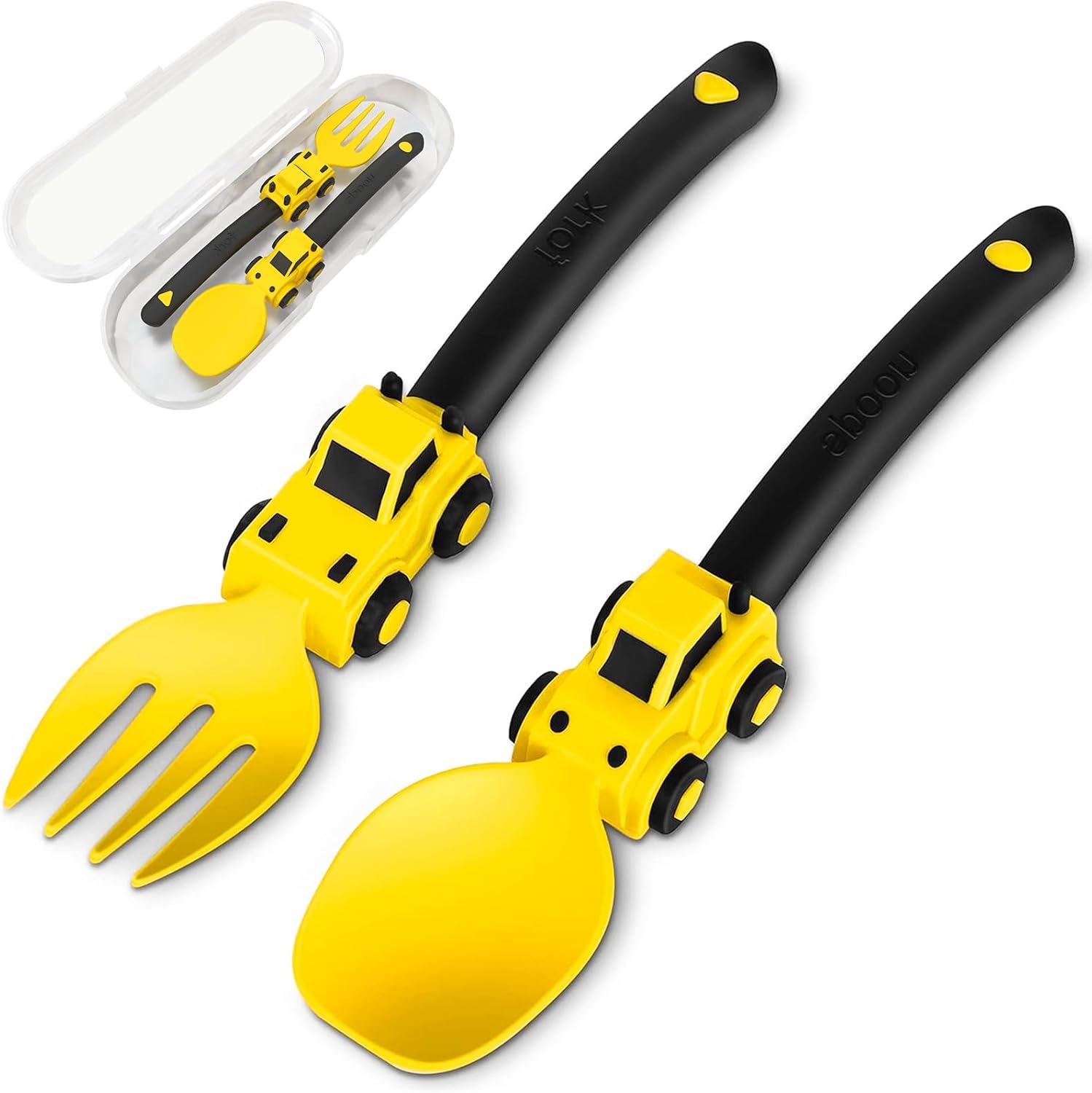 Construction Toddler Cutlery – Toddler Fork and Spoon – Suitable for Kids Cutlery Set – Kids Construction Truck Toys, Christmas Birthday Gift for 1 2 3 4 5 Year Old Toddlers – Yellow
