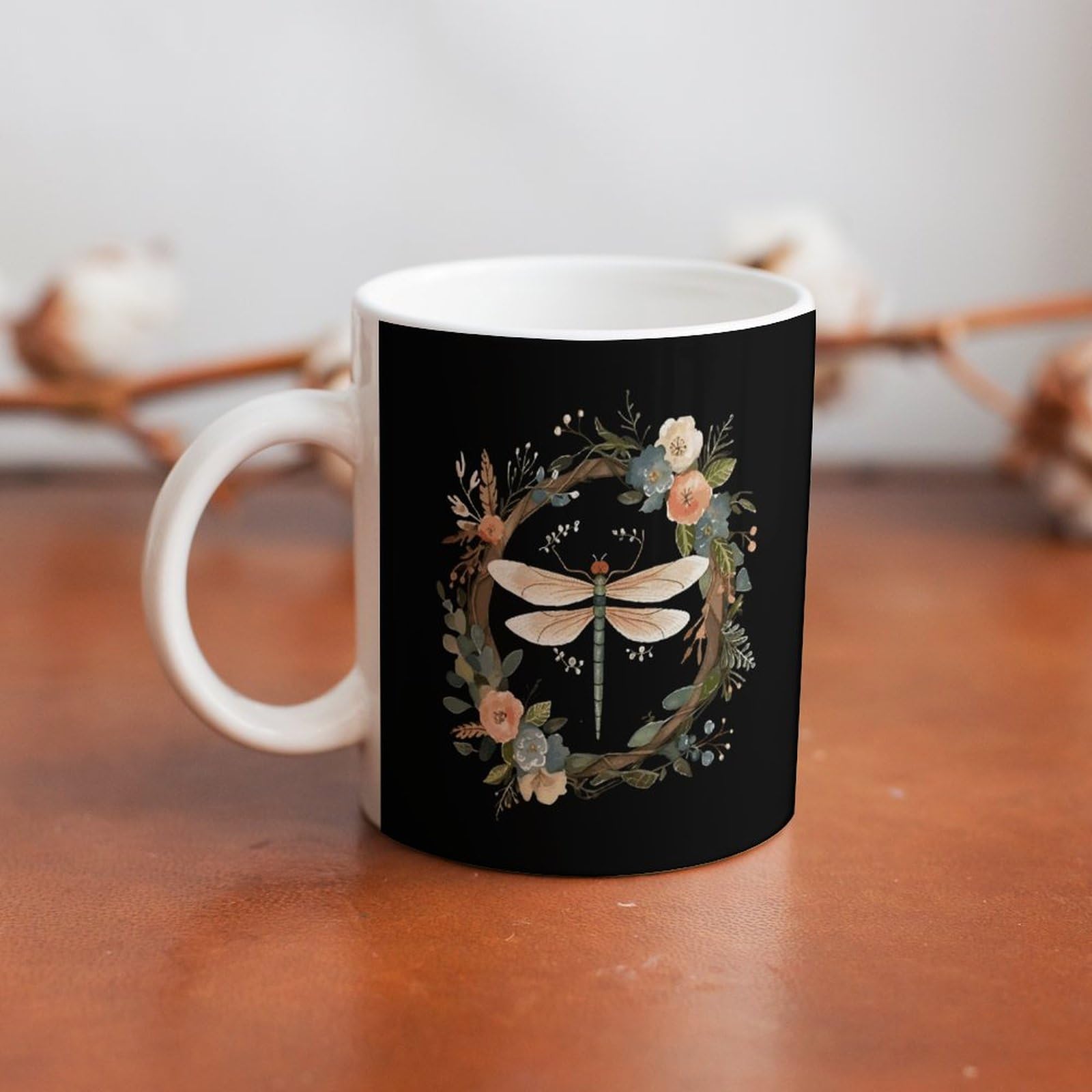 Amazon.com | OURTEV Coffee Mug Large Coffee Cup with Handle Cute Mugs Image  of Dragonfly in Wreath Ceramic Coffee Mug Tea Cup Funny Mug Ceramic Mug for  Hot/Cold Beverages for Tea Coffee