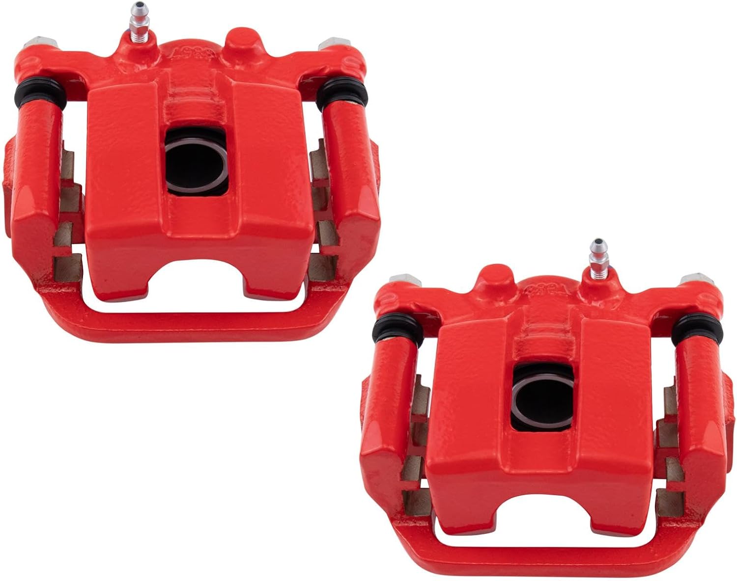 TRQ Rear Brake Caliper Set Painted Red Brackets Compatible with 2013-2021 Nissan Leaf 2014-2020 Rogue 2017-2022 Rogue Sport