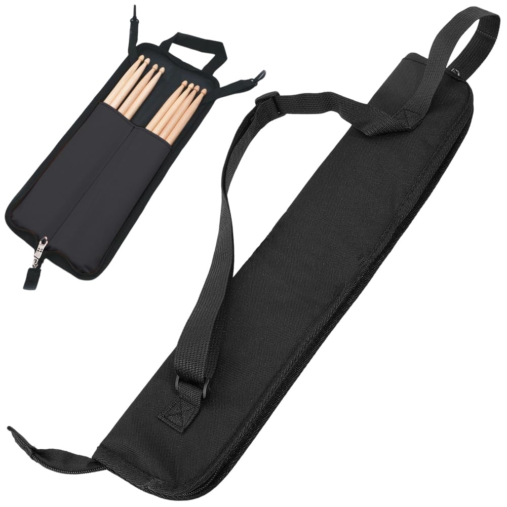 GORGECRAFT Drumstick Bag with Crossbody Shoulder Strap 46x20cm Drum Stick Hanging Bag Black Portable Handbag Holder Case with Hooks and Handle for Percussion Drumstick Mallets Brushes Storage