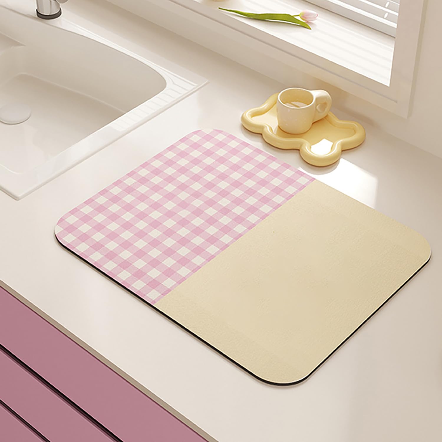 Cute Dish Drying Mat - Blue Flower Kitchen Mat -9