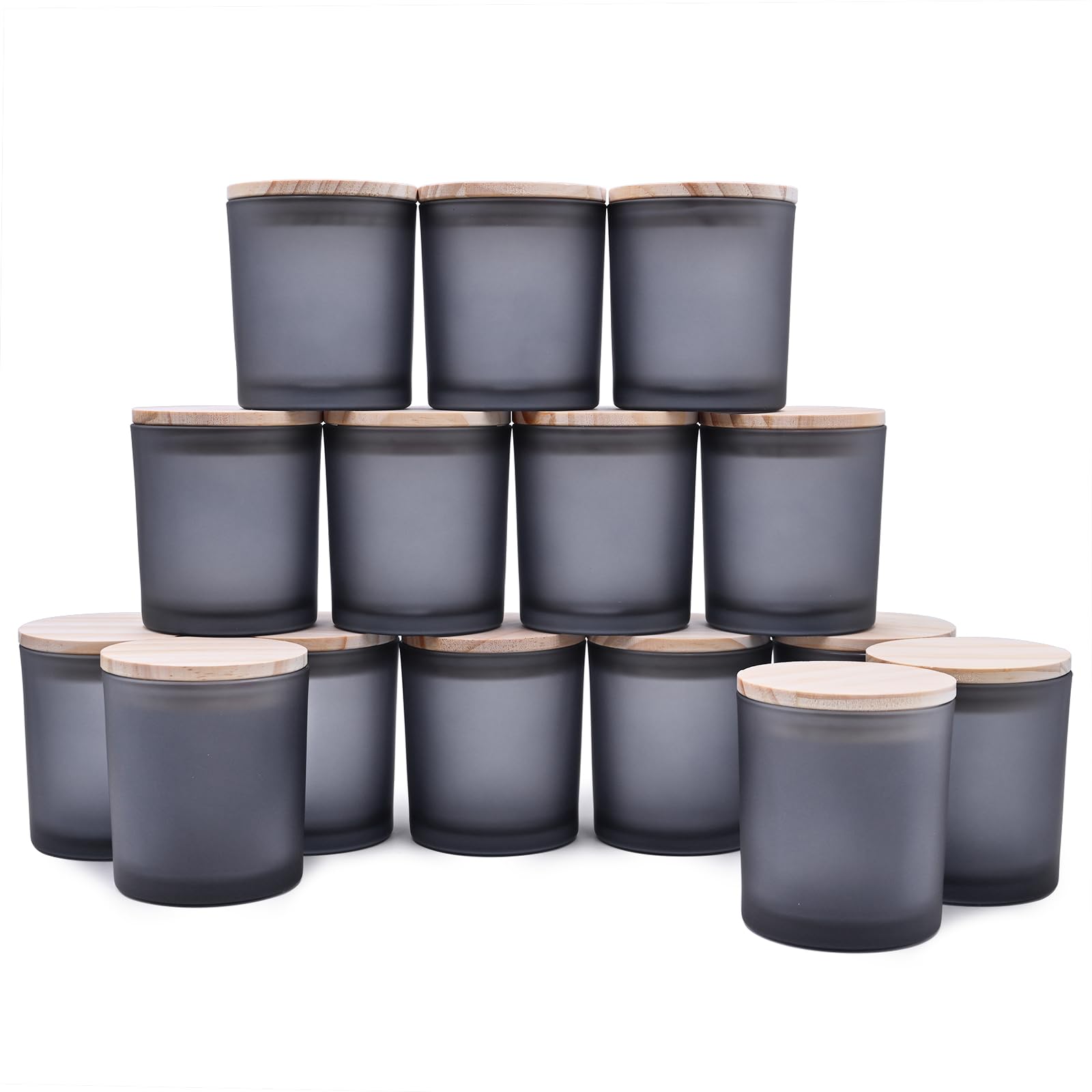 SHOWIN 8 OZ Thick Candle Jars for Making Candles 15 Pcs, Empty Jars with Wood Lids for Candle Making, Sample Container, Frosted Grey