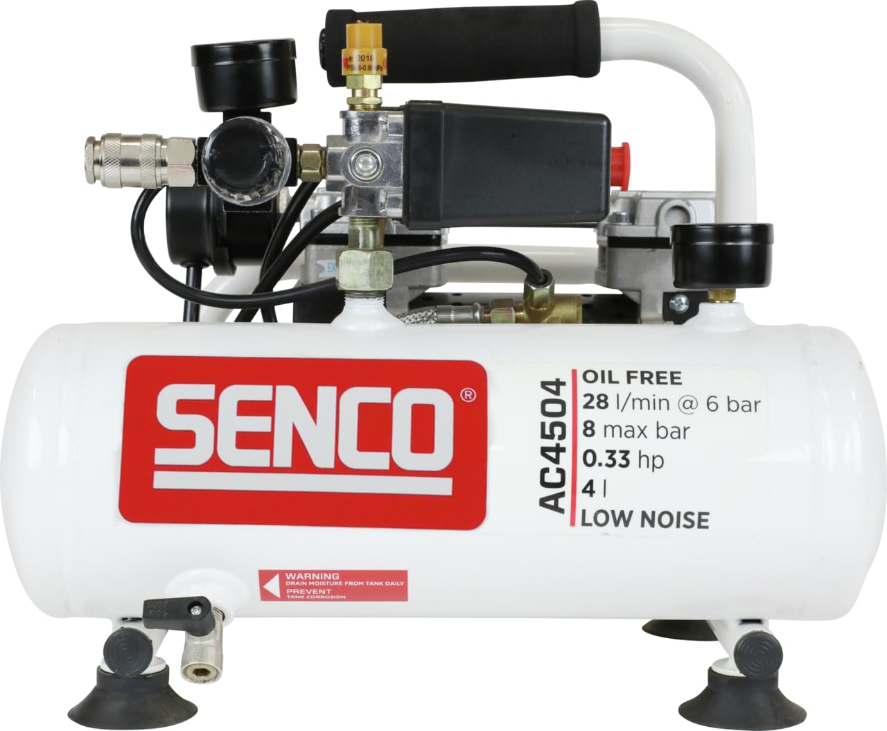 SENCO AFN0024 Low Noise Air Compressor – 58 dB Ultra Quiet, 4L Tank, 0.37HP Oil‑Free 240V AC4504 Portable Compressor for Picture Framing, Upholstery, Gardening & DIY Tasks