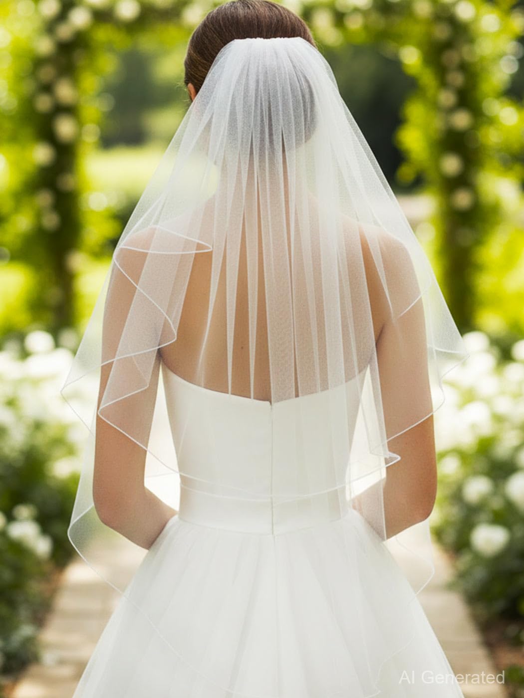 HEREAD 2-stöckiger Hochzeitsschleier, Taillenlänge, kurzer Braut-Haarschmuck, Braut-Tüll mit Kamm und Bleistiftrand