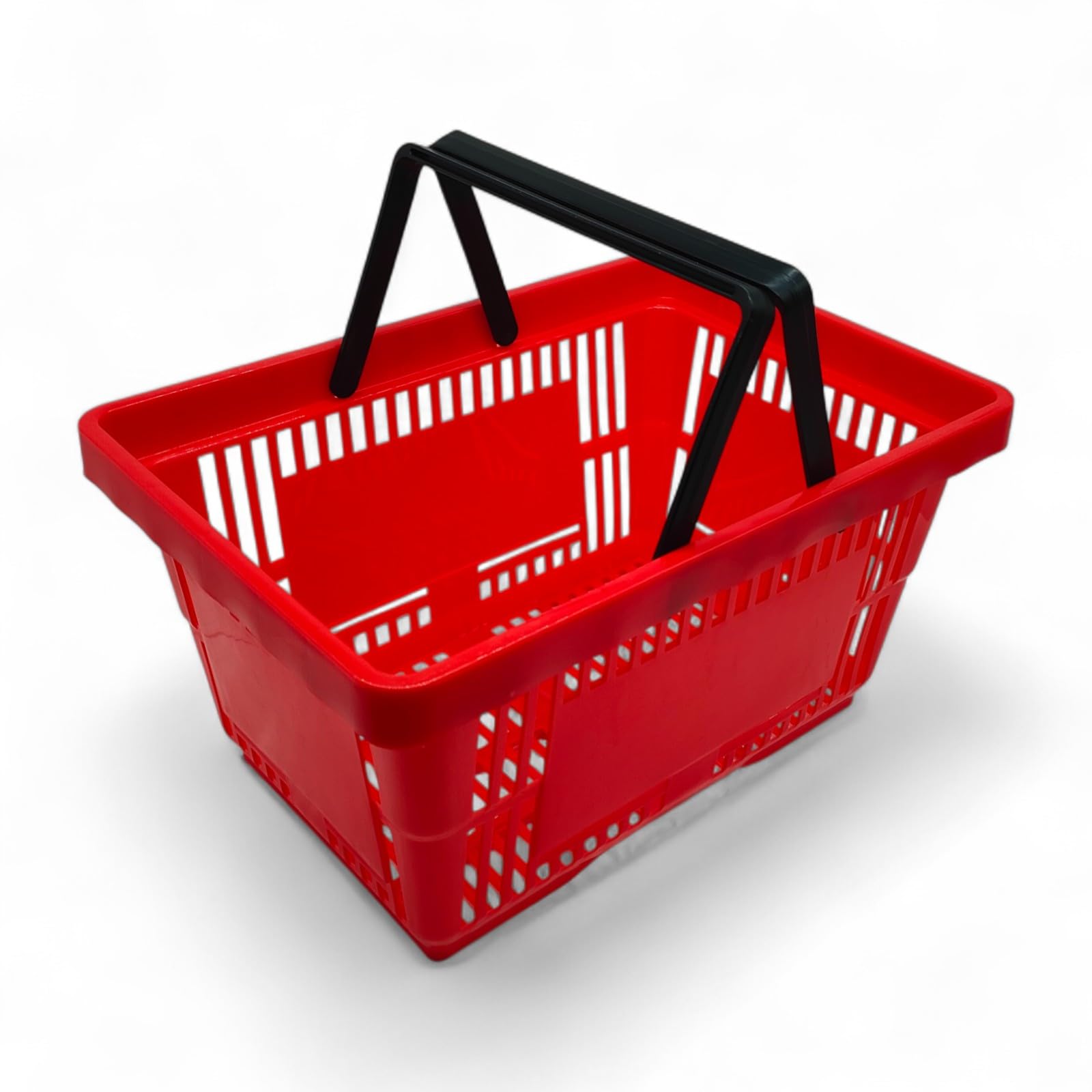 1x RED 28 Litre Plastic Shopping Basket with Handles Heavy-Duty HDPE Basket for Retail, Grocery & Convenience Stores Lightweight, Stackable