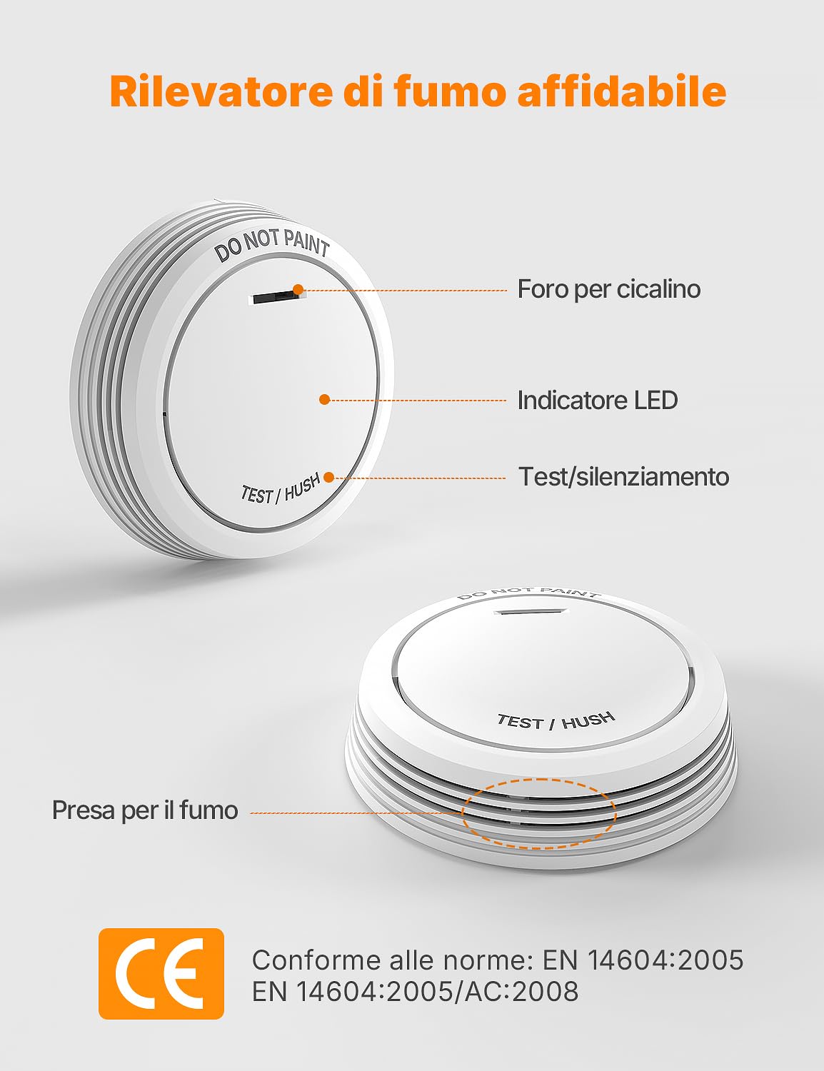 RUNIDUR Rilevatore di Fumo,Batteria da 10 Anni,Supporto Magnetico,3 Pezzo | Allarme Antincendio Senza Led Lampeggiante e Senza Foratura, Certificato Secondo la Norma EN 14604