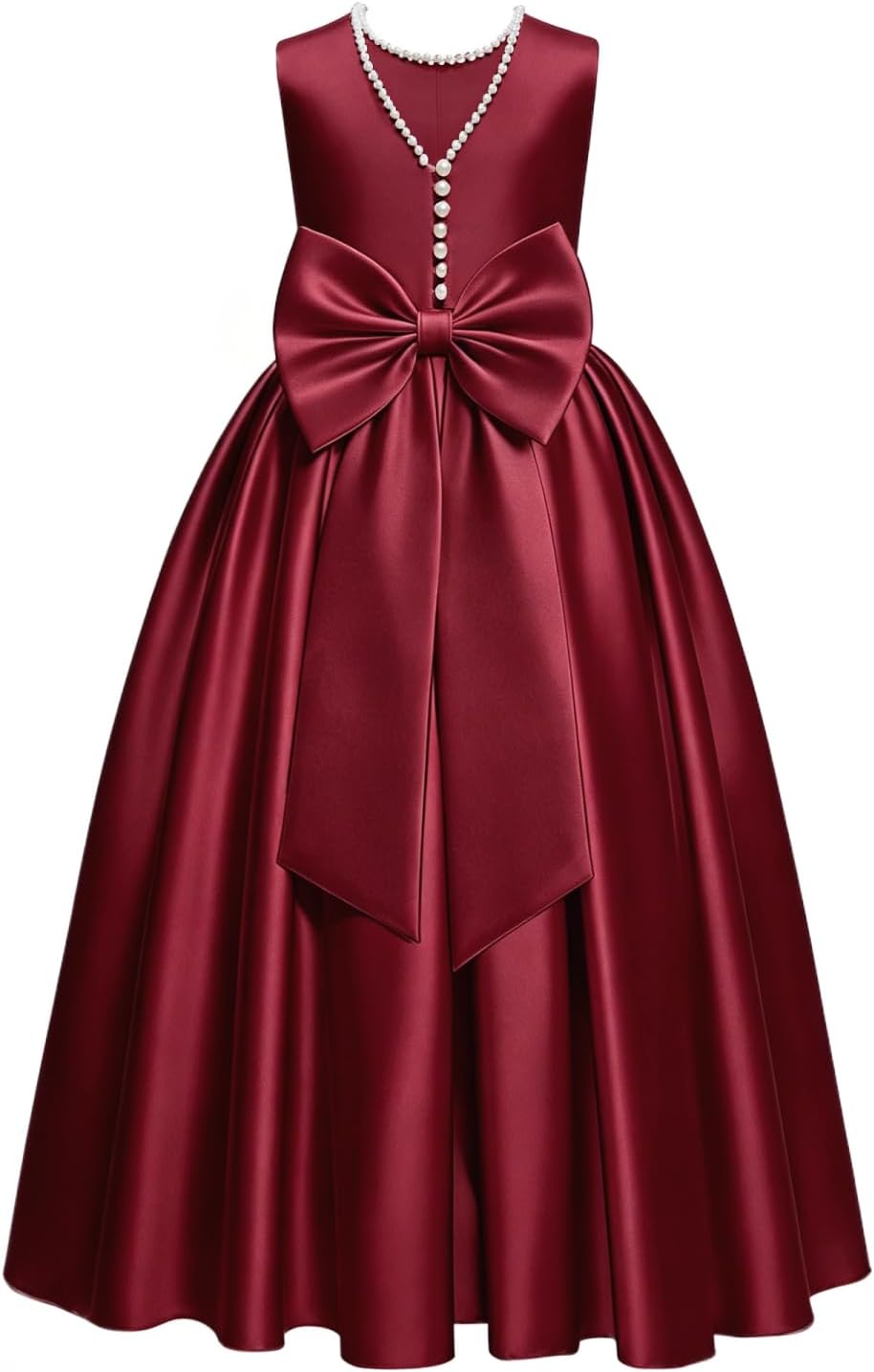 Satin Sleeveless Flower Girl Dress with Big Bow Girls Formal Gown Maxi A-Line First Comunión Dresses for Girls 809S