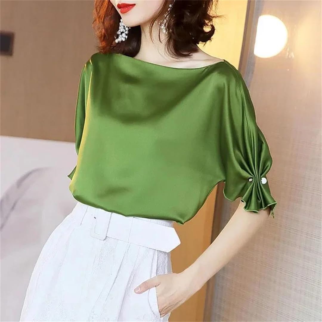 Yeuyyben Camicetta estiva da donna, elegante, con scollo a V, a maniche corte, alla moda, coreana, leggera, casual