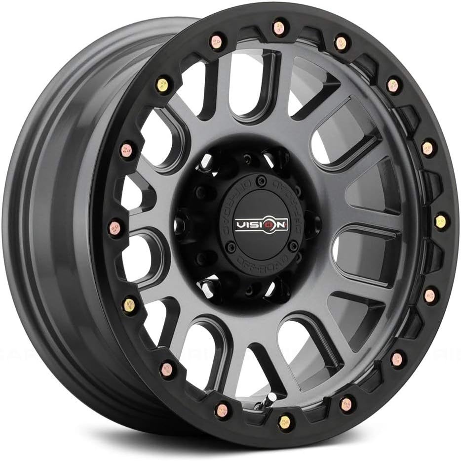 Vision Wheels Nemesis Style: 111, Finish: Gunmetal w/yellow Zinc Bolts, Wheel Size Inches: 18X9 PCD 6-5.5" Load Rating LBS. 2400
