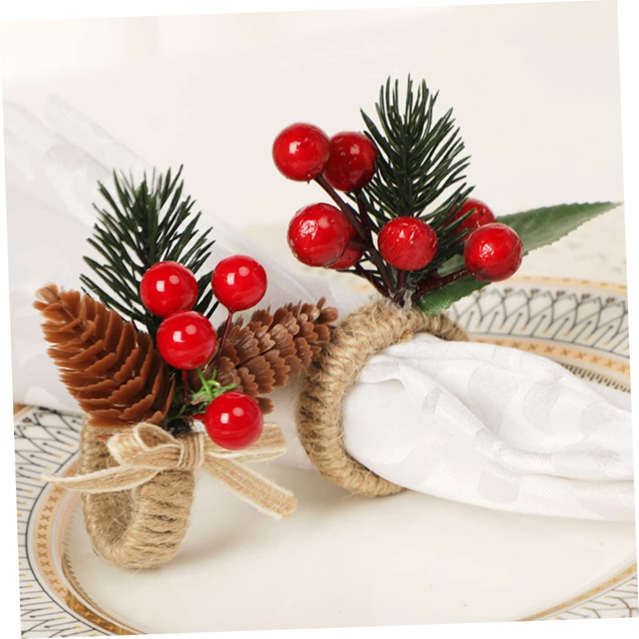 PRETYZOOM 12 Pièces Ronds De Serviette en Pomme De Pin Pinces à Serviettes pour Hôtel Rond De Serviette Ronds De Serviette De Noël Baies Noël Vaisselle De Lin