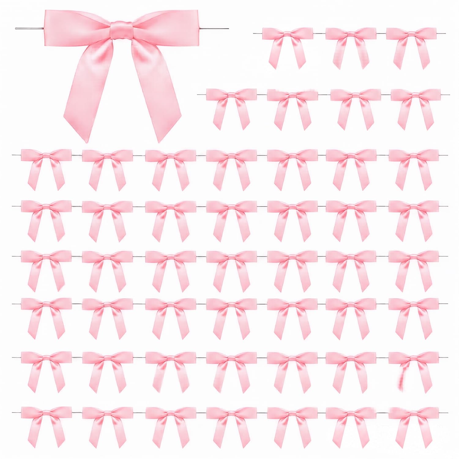 AJEFF 50 Pack Pink Ribbon Bows, Pre-Tied Cute Bows with Twist Tie