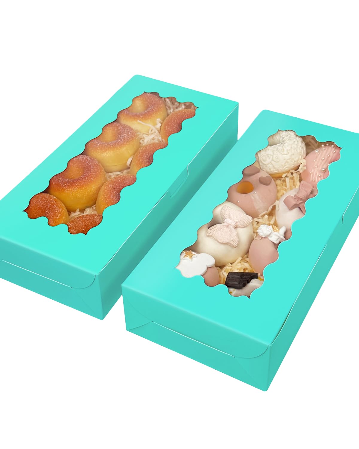 Gcardist 15 Packs Mint Blue Cookie Box with Window 30.5x14x6.4cm Two Uses Pastry Biscuit Bakery Box For Packaging (12x5.5x2.5 inch) - Image 3