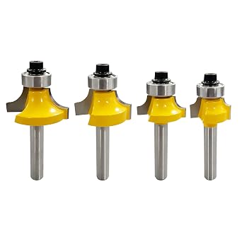 CSOOM 4-Piece Round End Bit Set, 6mm Shank, Carbide Trimmer, Router Bit, Corner Round, Electric Trimmer Bit with Bearings for DIY Woodworking