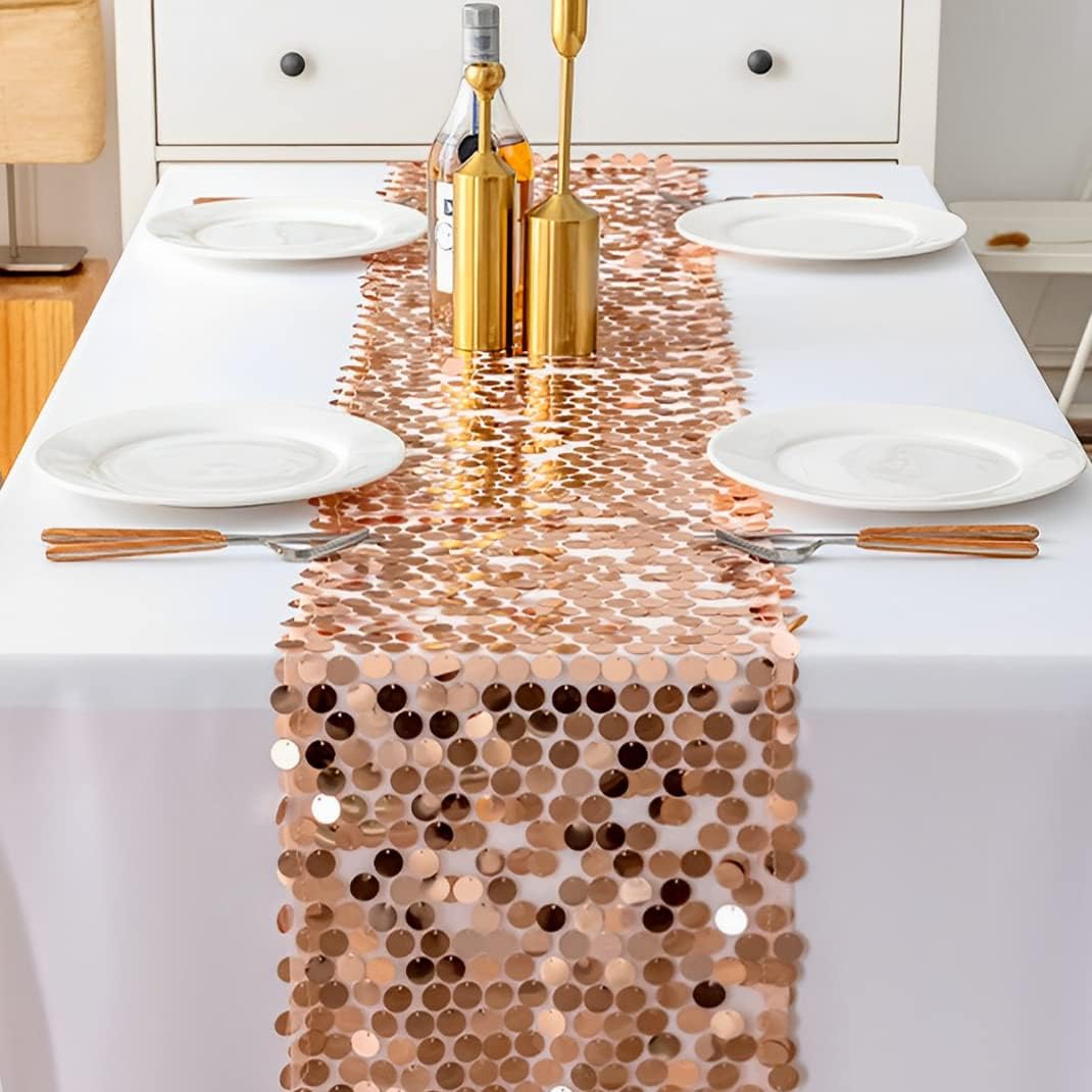 DIYBravo Rose Gold Table Runner Sequins Glitter Metallic 12