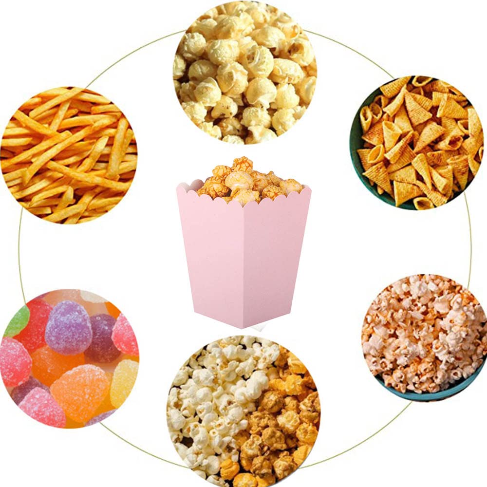 24 Mini Boîtes à Popcorn En Papier Rose - 10.4cm Hauteur - Pour Fêtes, Mariages, Anniversaires - Faciles à Assembler