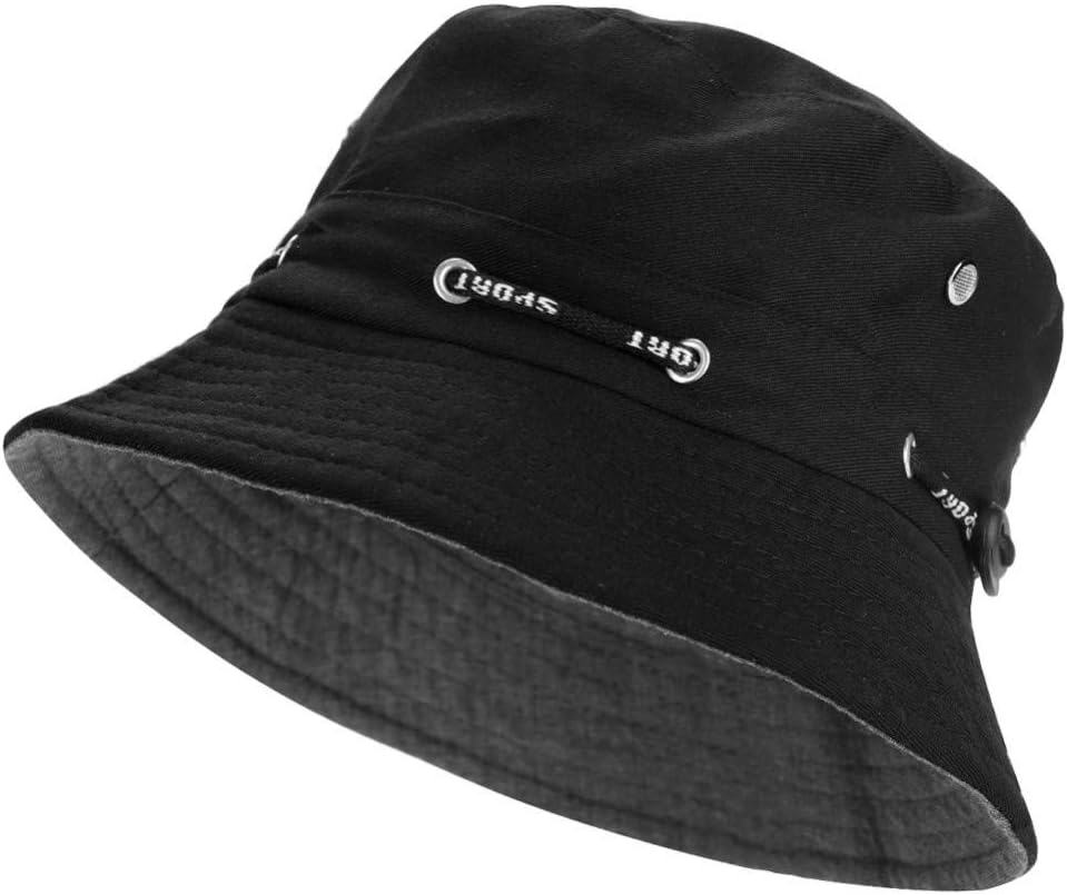 ZARRSZARRS Bucket Hat,Fisherman's Hat Wide Brim Sun Hat with Chin Strap Side Press Studs and Air Vents for Men Women Teens Outdoor Camping Hiking Fishing Hunting Golf 56-58cm Black