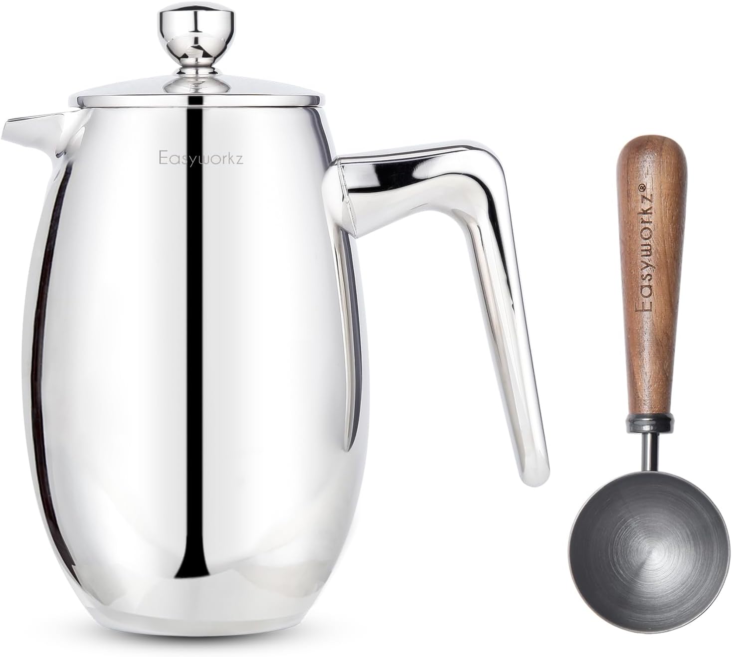 Easyworkz Nando French Press 12 oz Double Wall, Bundled with Retro Stainless Steel 10g Measuring Coffee Spoon, Gunmetal