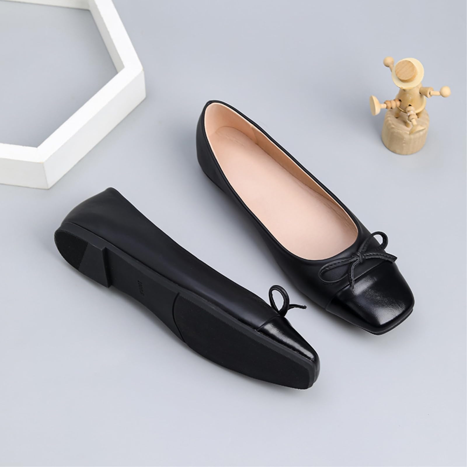 SMYDM - Ballerine da donna con punta quadrata e fiocco, in pelle PU, comode, piatte, per ufficio, lavoro, colore: nero, blu navy, rosso