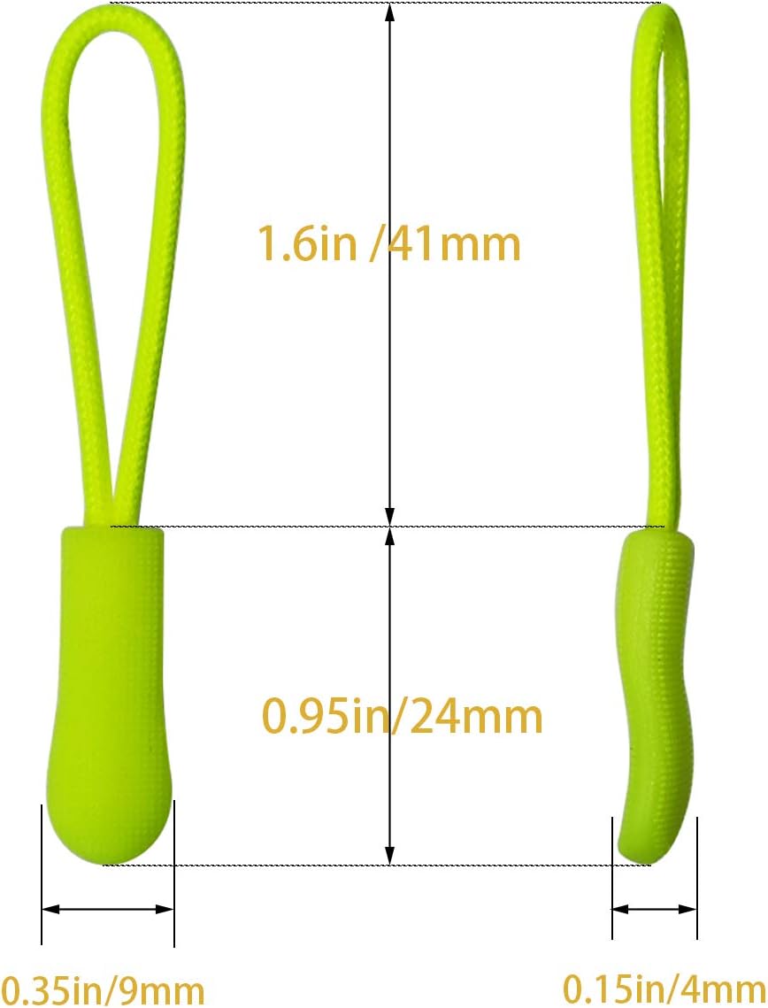 20 Pcs Zipper Pulls, Nylon Cord Extension Zipper Tab Zipper Tags Cord Pulls for Backpacks, Luggage, Jackets, Purses, Handbags (Fluorescent Green)