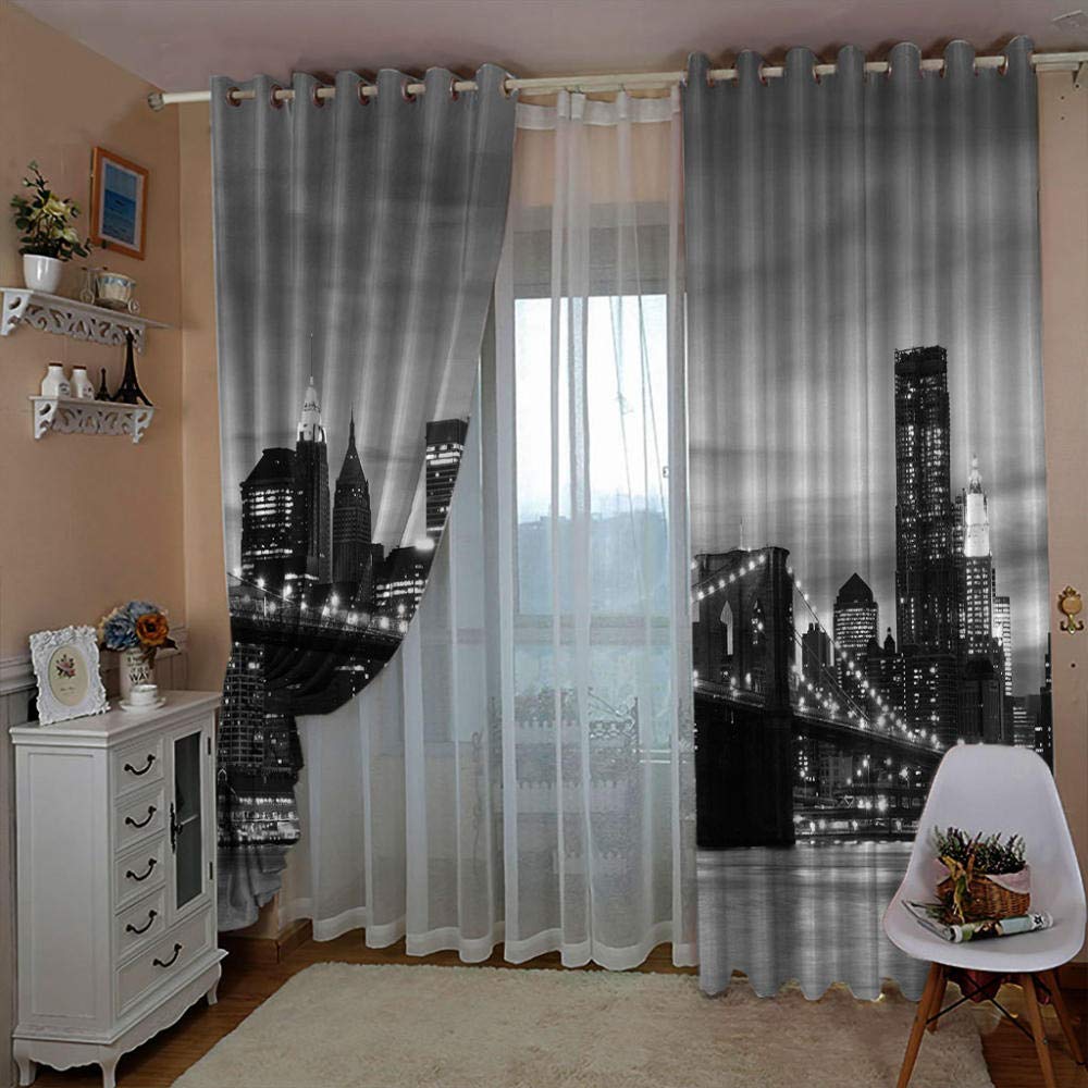 GUODUN ZCLCHQ Cortinas Opacas Habitacion Juvenil 3D Puente Black & New York City Cortinas Dormitorio Salon con Ojales para Hogar Decoración Termicas Aislantes Tamaño: 150 x 166 cm (An x Al)