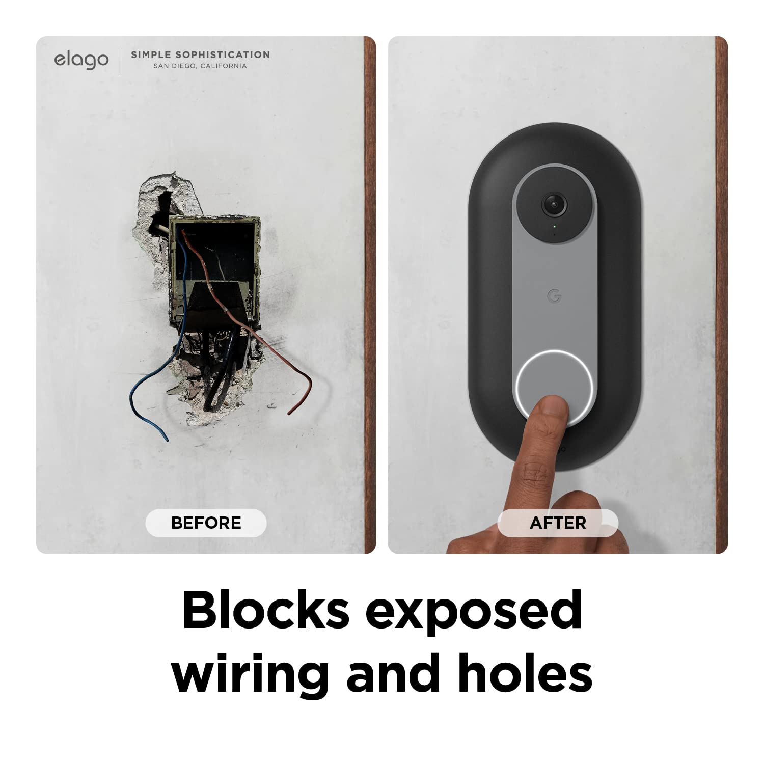 elago Mount Compatible with Google Nest Hello Video Doorbell Wall Plate (Wired, 2nd Gen) - Doorbell Chimes, Perfect Color Match with Angle Wedge (Black)