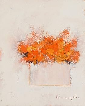 Amazon.co.jp: 篠崎晴夫 白い背景のオレンジの花 花 絵画 油絵