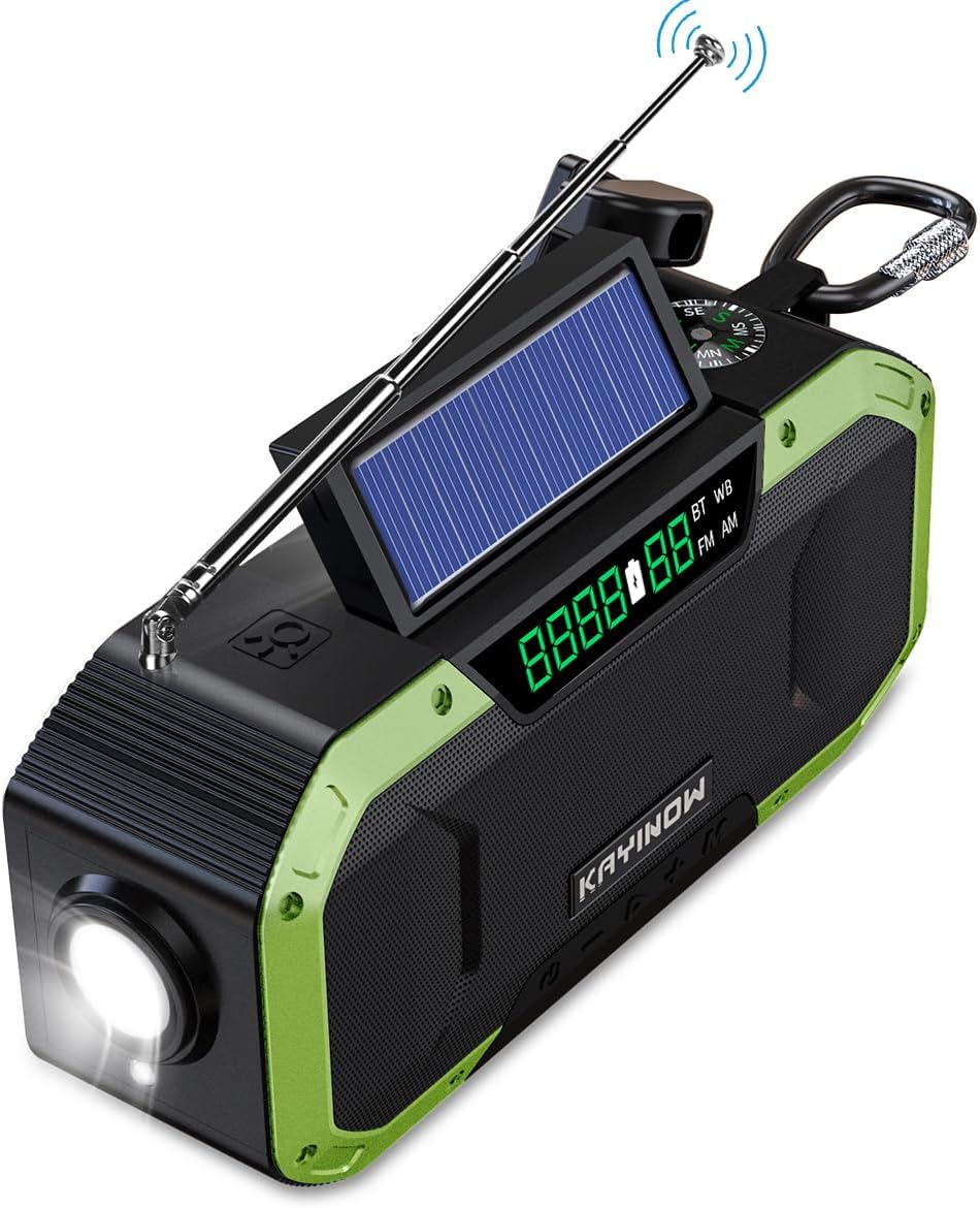 NOAA Weather Radio​​ with AM/FM,Bluetooth,5000mAh Backup Battery,IPX5 WaterproofSolar Charging & Hand Crank,Durable Emergency Radio​​ with Flashlight & SOS for Severe Disaster Preparedness