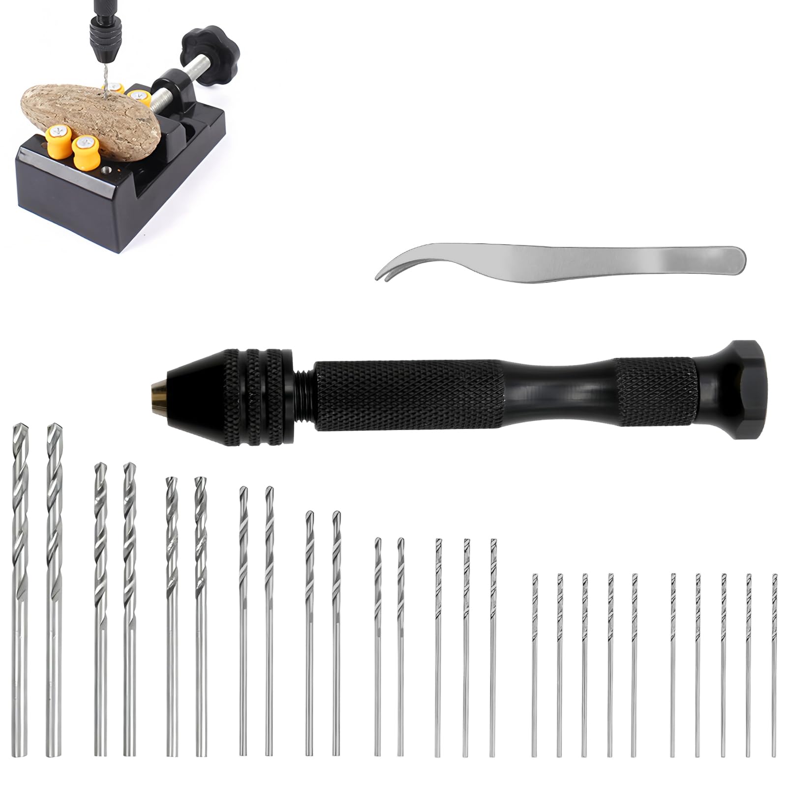 Mini Hand Drill Twist Drill Bits with 25 Pieces Micro Drill Bits, Micro Manual Drill Precision Rotary Tools for Jewelry, Crafts and Model Making, Mini Manual Drill