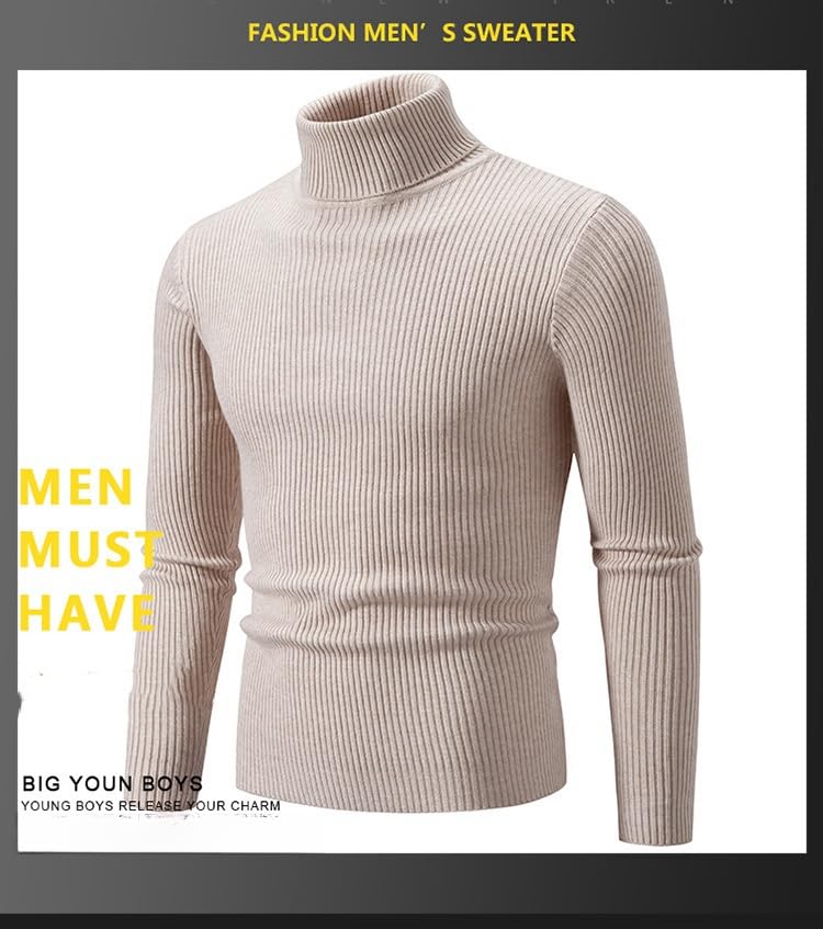 Men's Long Sleeve Mock Turtle Neck Sweaters, Mens Ribbed Slim Fit Knitted Pullover Casual Turtleneck Sweater2