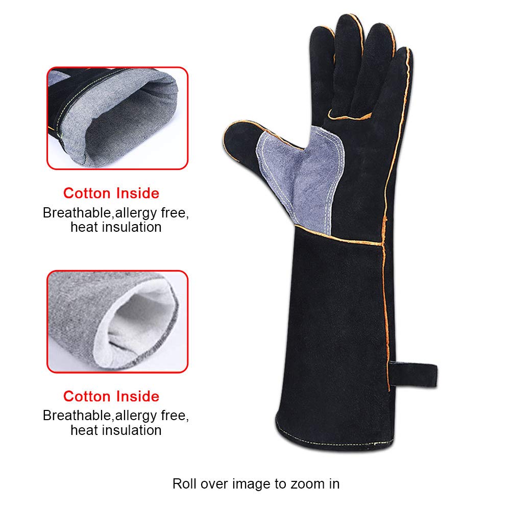 Gants De Soudage QCWN - Cuir De Vache Résistant à 350°C - Avec Coutures Kevlar - Pour Soudure, Four, BBQ