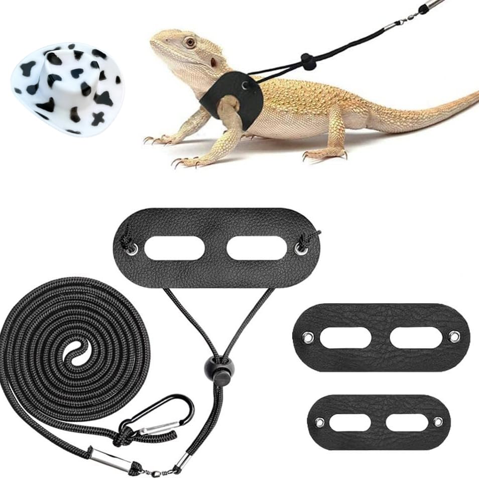 Bearded Dragon Leash Harness Set with a Hat, Reptile Leash Collar for Lizard, and Other Small Animal Pets, Outdoor Play