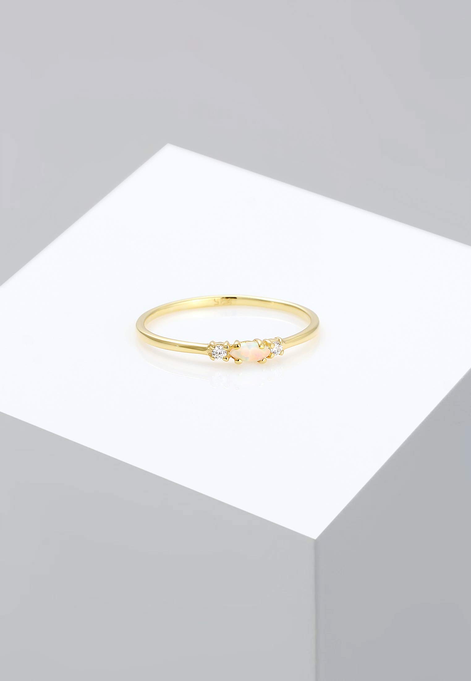 Elli Ring Damen 925 Silber vergoldet Vintage Zirkonia Kristallen und Opal