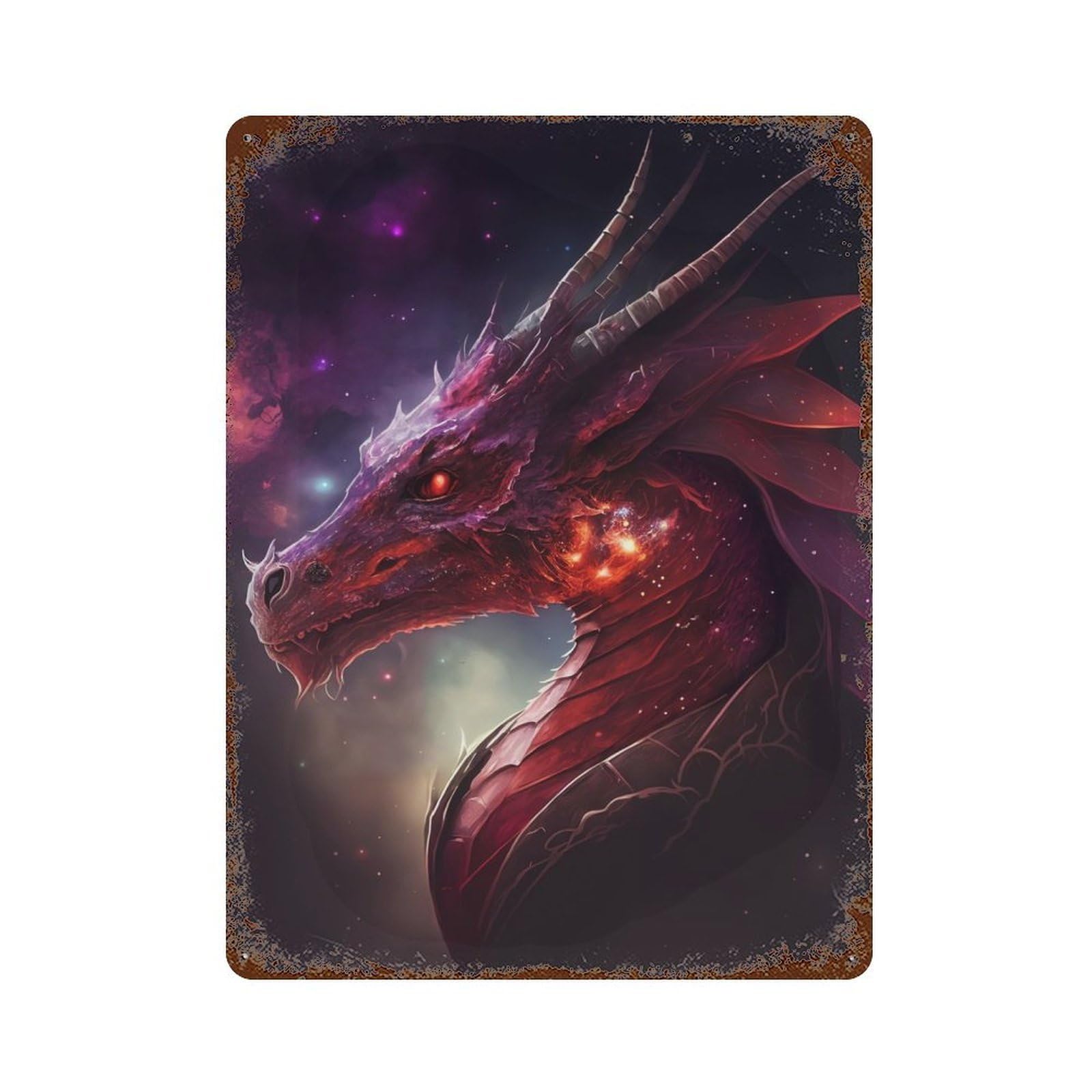 Rust Effect Red Space Dragon Weathered Tin Sign 15.7"x11.8", Novelty Wall Decor for Office, Studio And Wall Decor