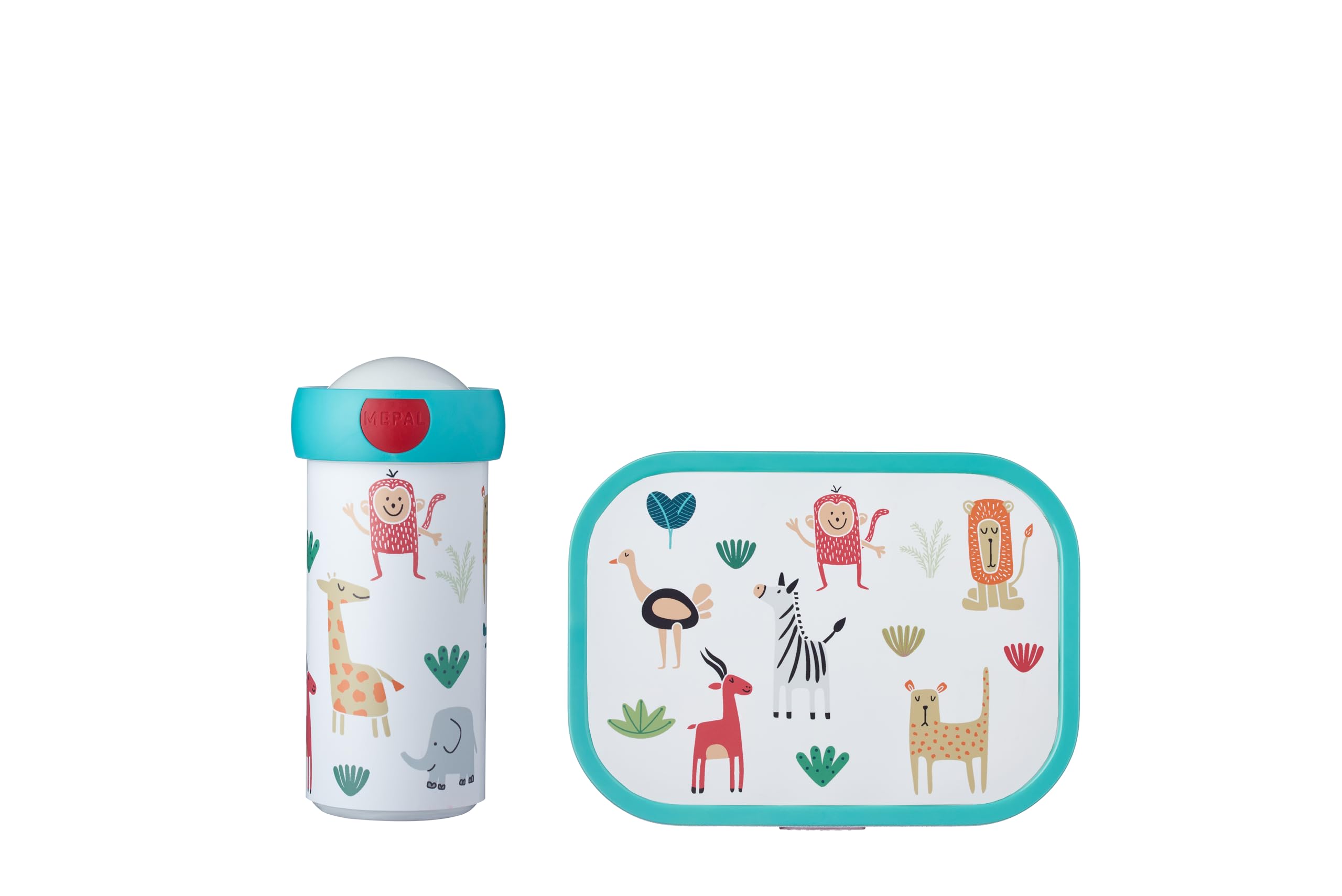 Mepal - Fiambrera Campus - Fiambrera para Niños con Vaso Escolar y Fiambrera - Fiambrera & Botella para Llevar - Apta para Lavavajillas y sin BPA - 300 ml + 750 ml - Animal Friends