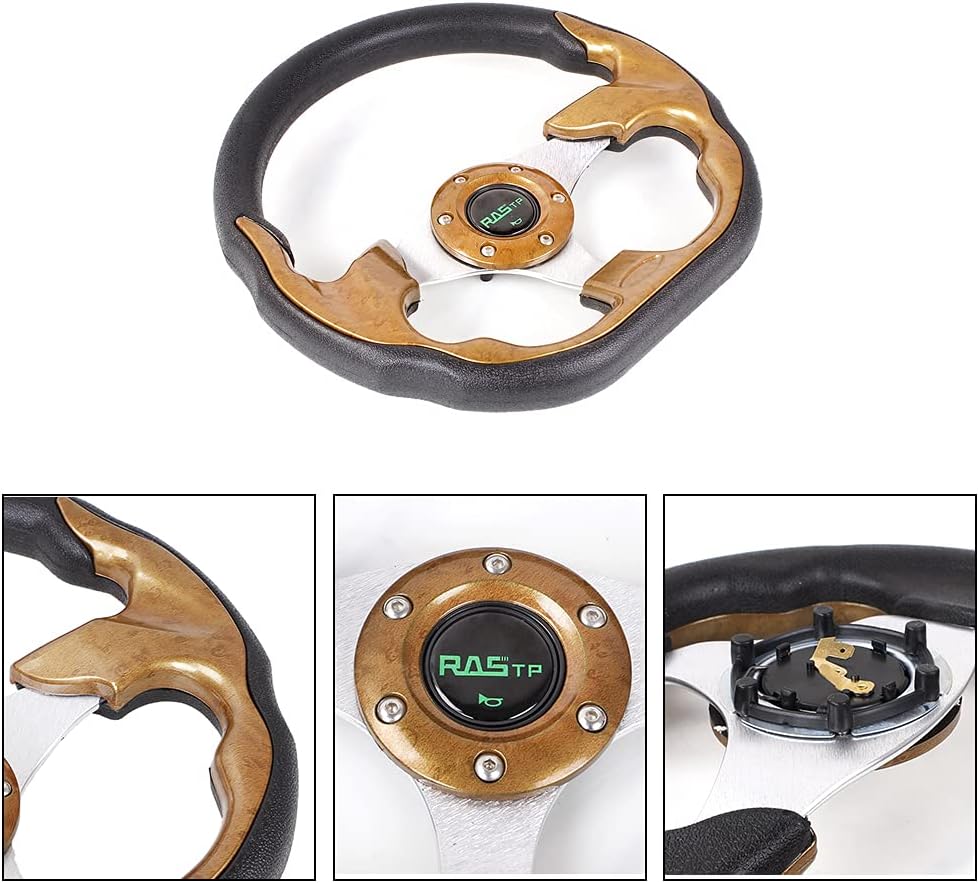 RASTP D Shape Golf Cart Steering Wheel Universal 12.6 inch Fit For EZGO RXV & TXT, Club Car DS, Club Car Precedent Tempo, Yamaha(Brown)